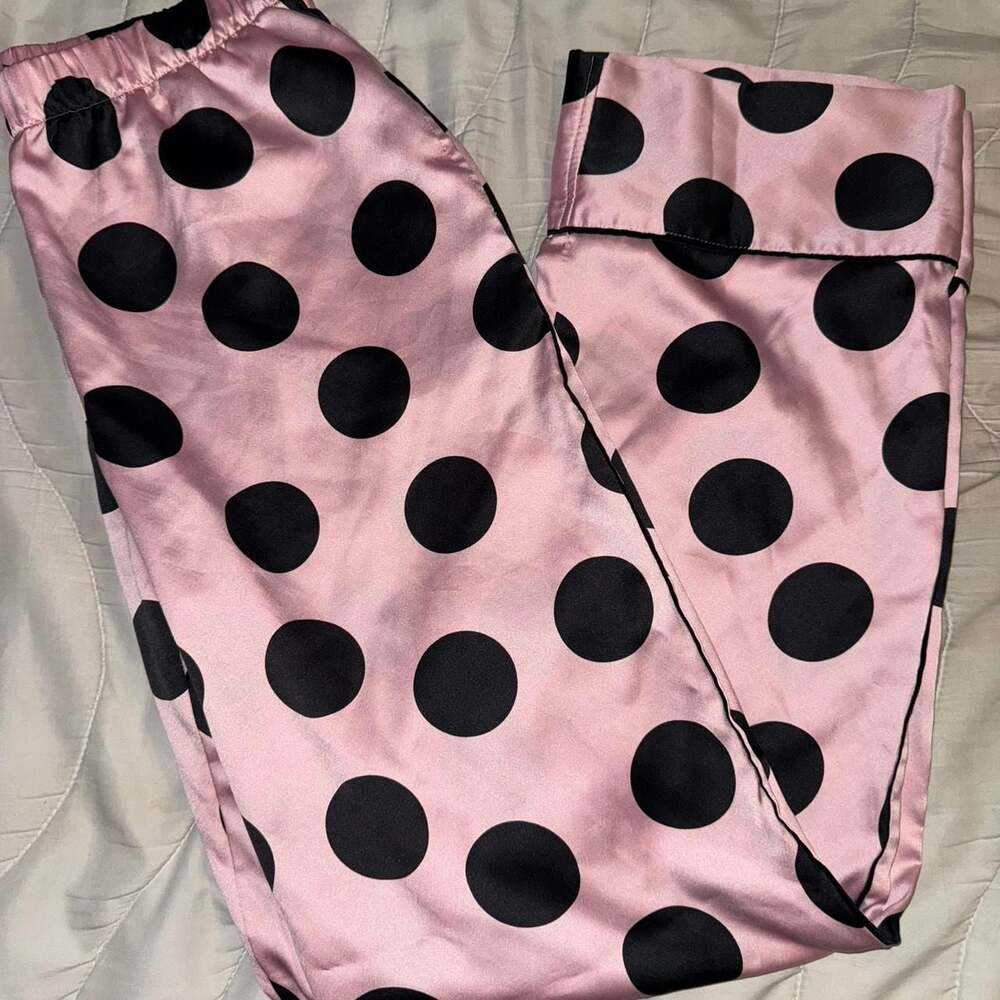 Victoria's Secret Pink and Black Polka Dot Satin Pajama Pants Size XS